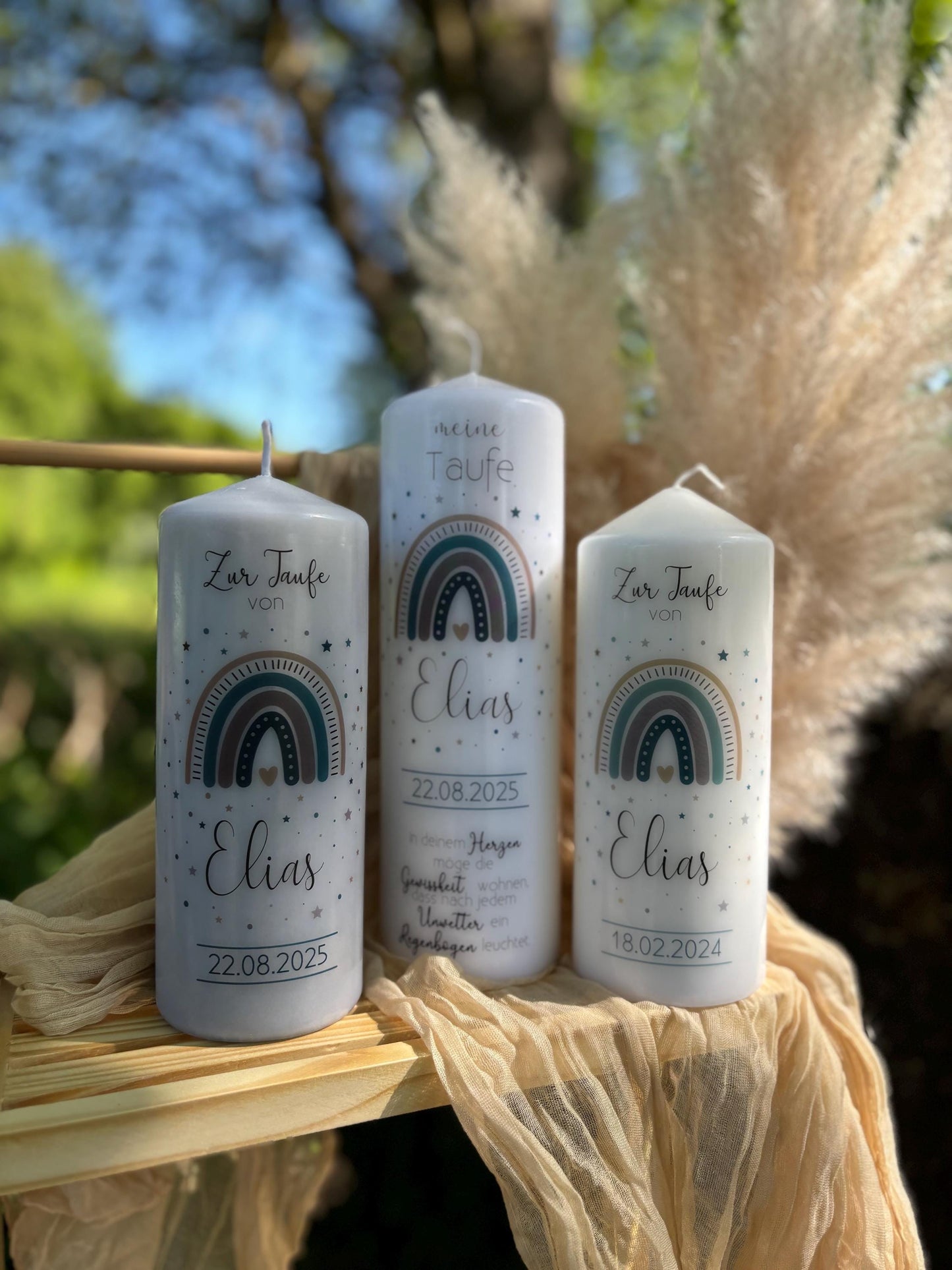 Taufkerze Regenbogen