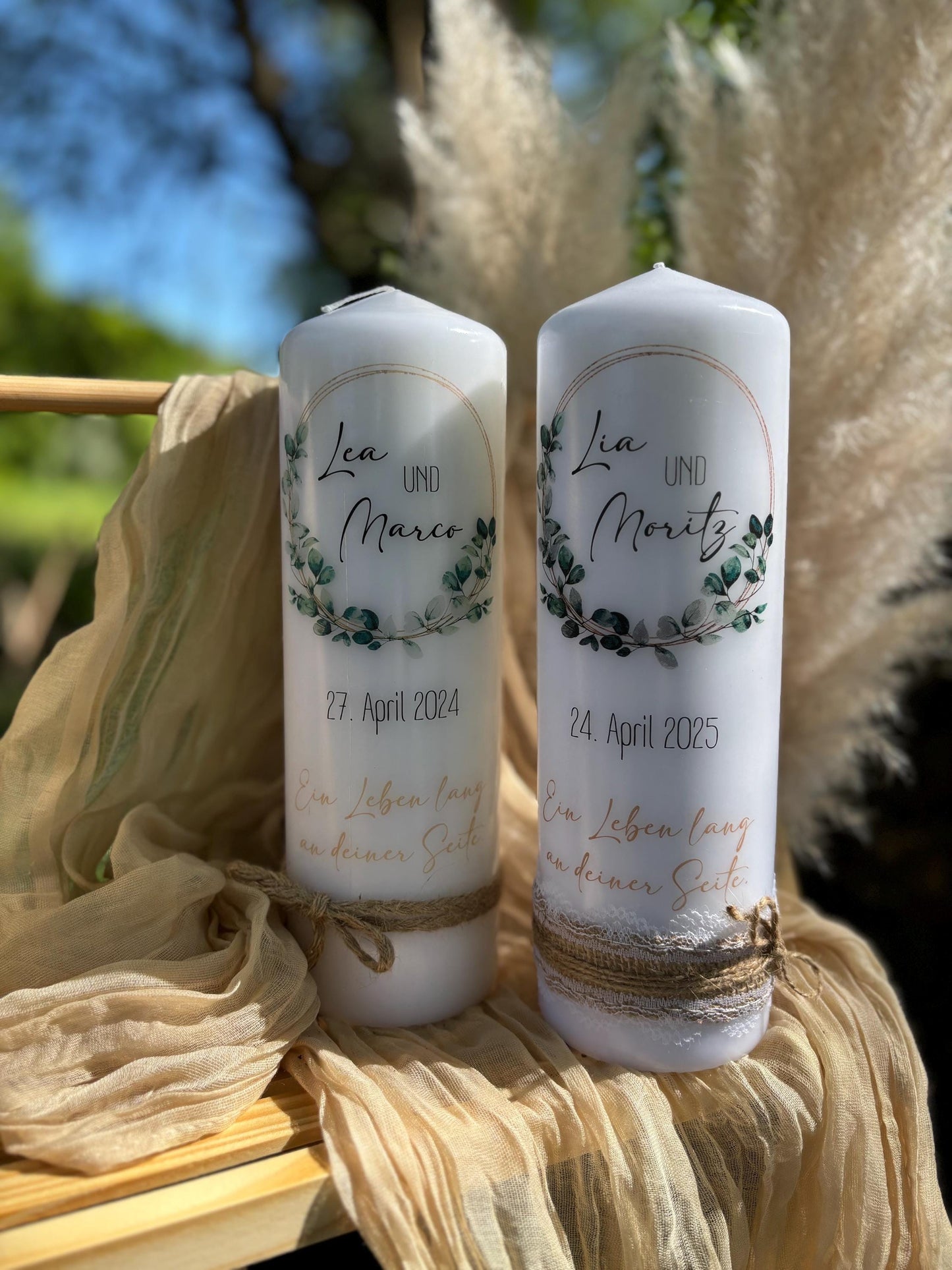 Hochzeitskerze Eukalyptus-Kranz