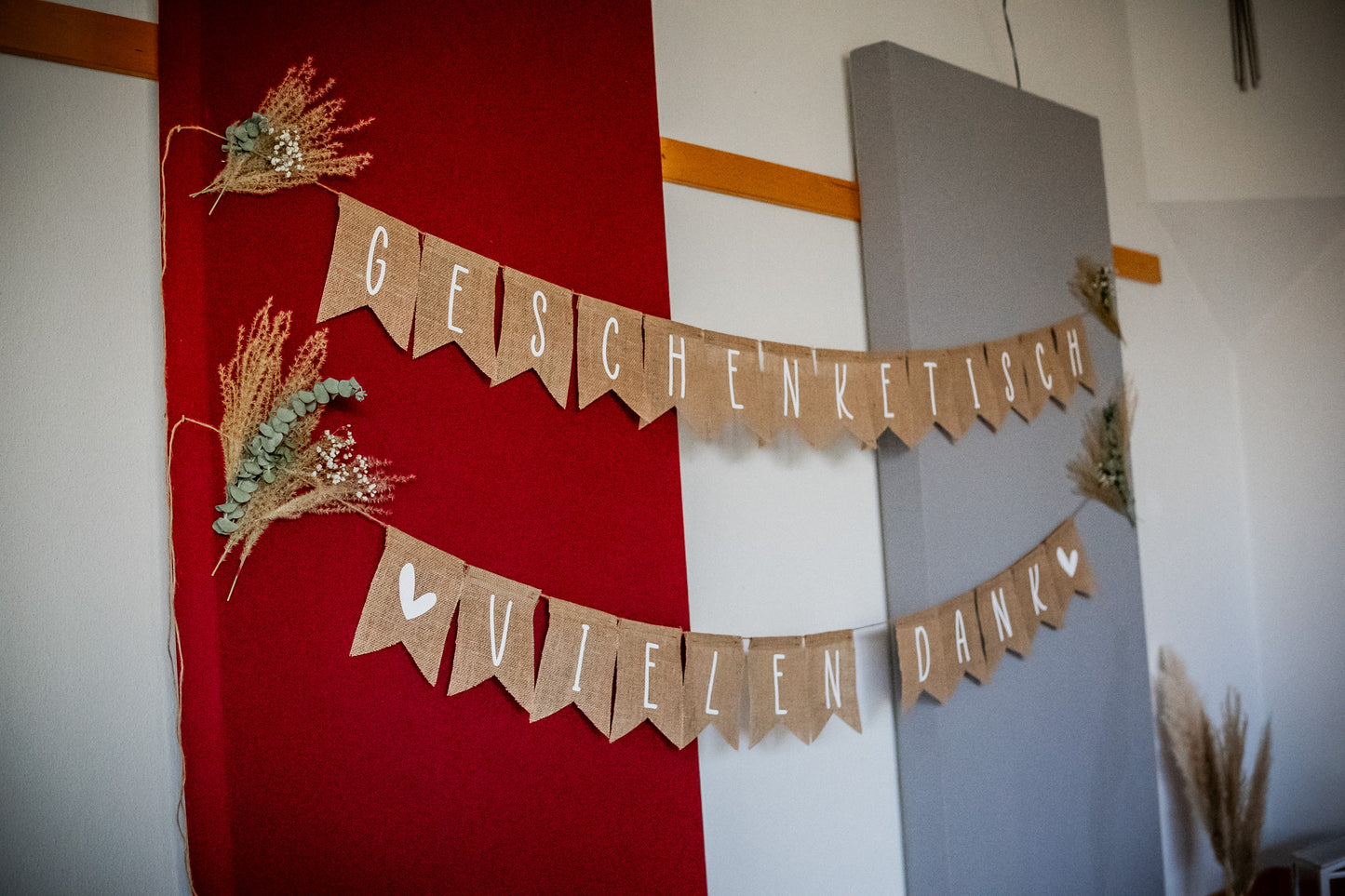 Jute Wimpel-Girlande "Geschenketisch & "Vielen Dank"(2er Set)
