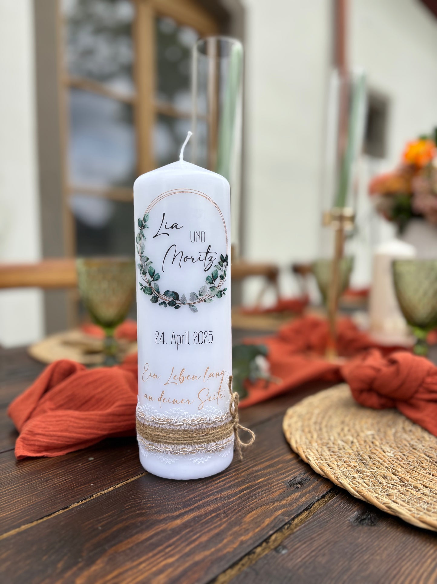 Hochzeitskerze Eukalyptus-Kranz