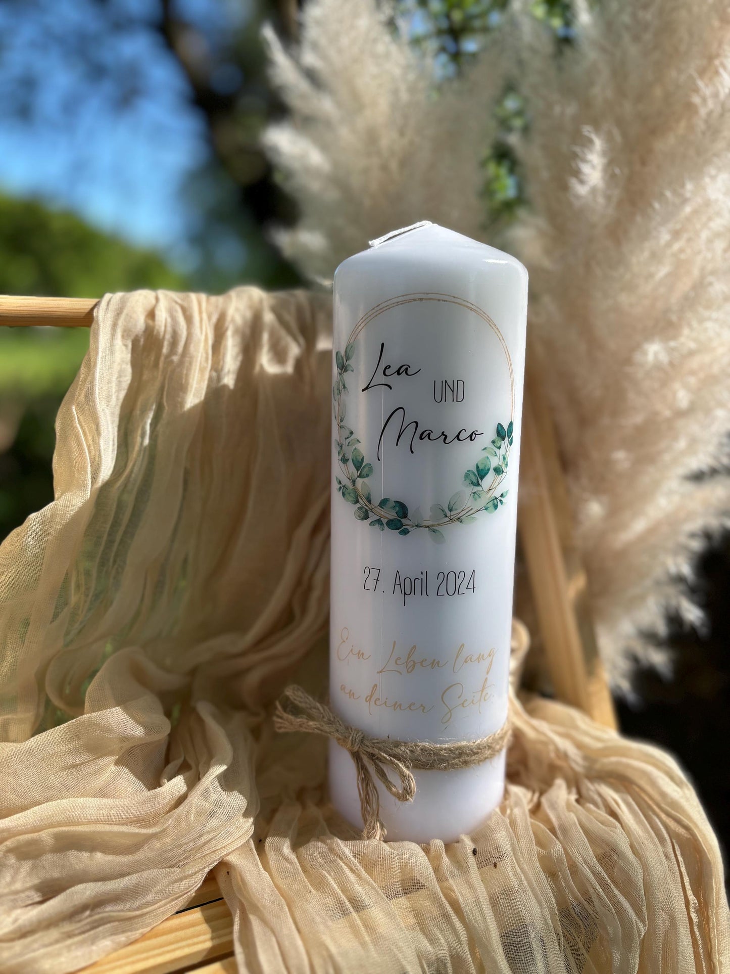 Hochzeitskerze Eukalyptus-Kranz