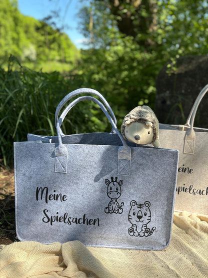 Spielzeugtasche Tasche Kinder Spielsachen Filztasche Beige Grau