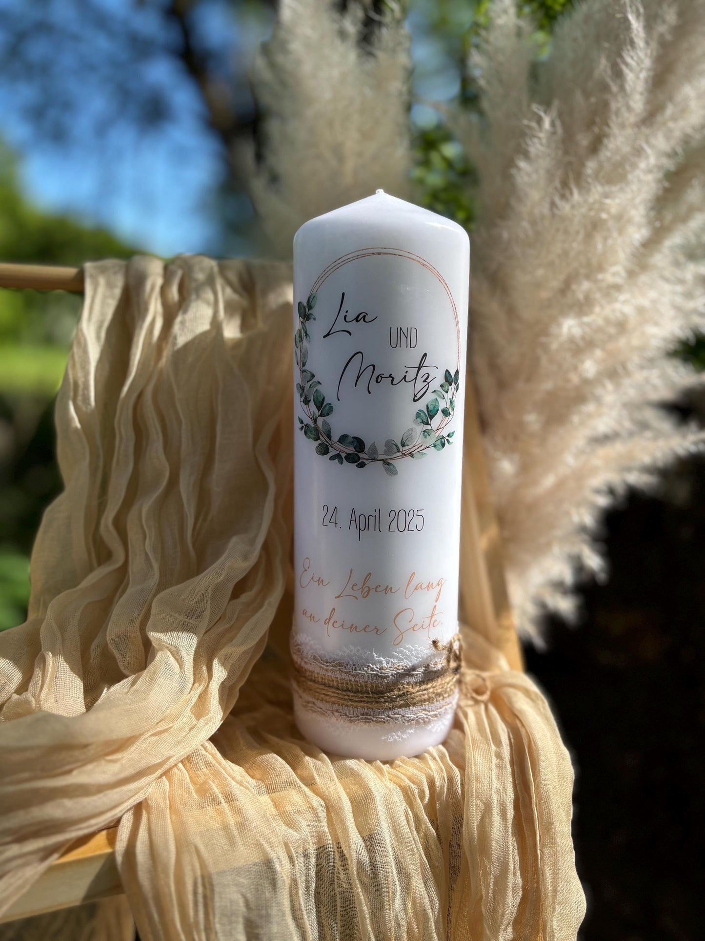 Hochzeitskerze Eukalyptus-Kranz