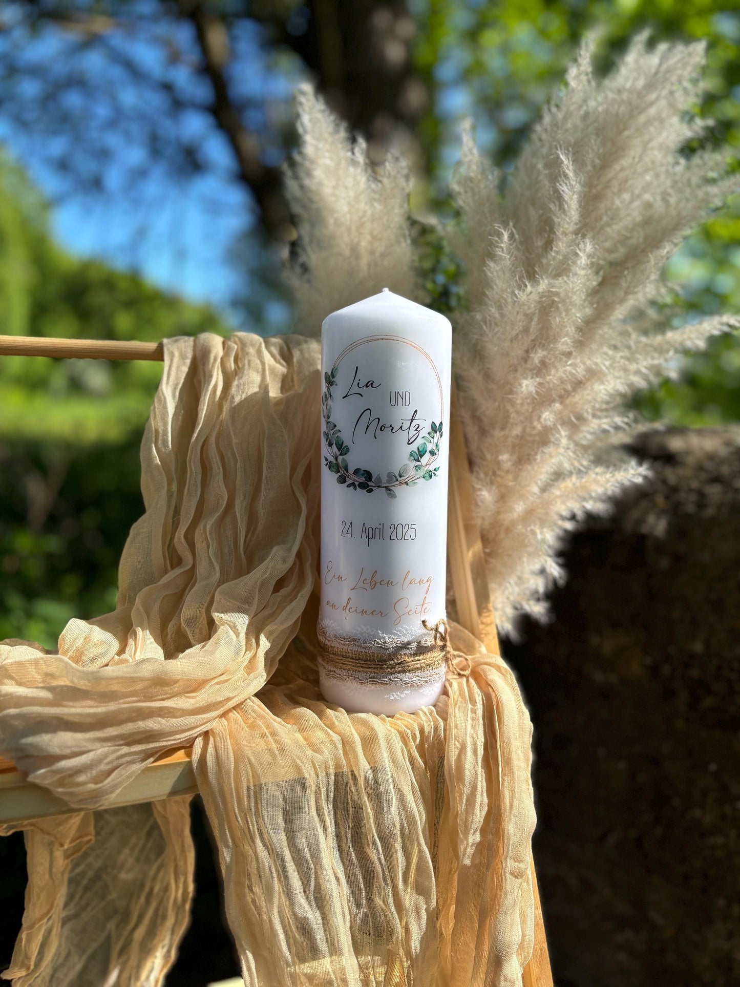 Hochzeitskerze Eukalyptus-Kranz