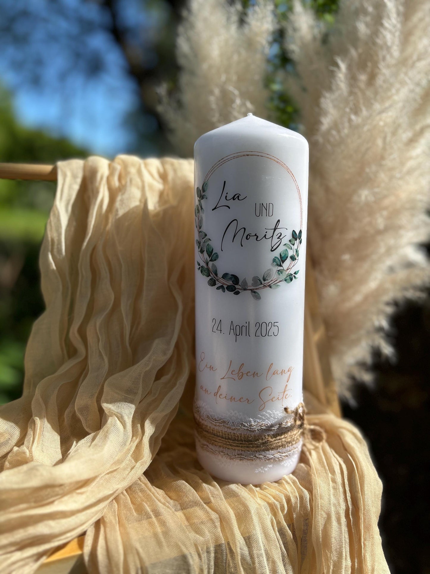 Hochzeitskerze Eukalyptus-Kranz