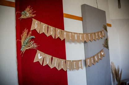 Jute Wimpel-Girlande "Geschenketisch & "Vielen Dank"(2er Set)