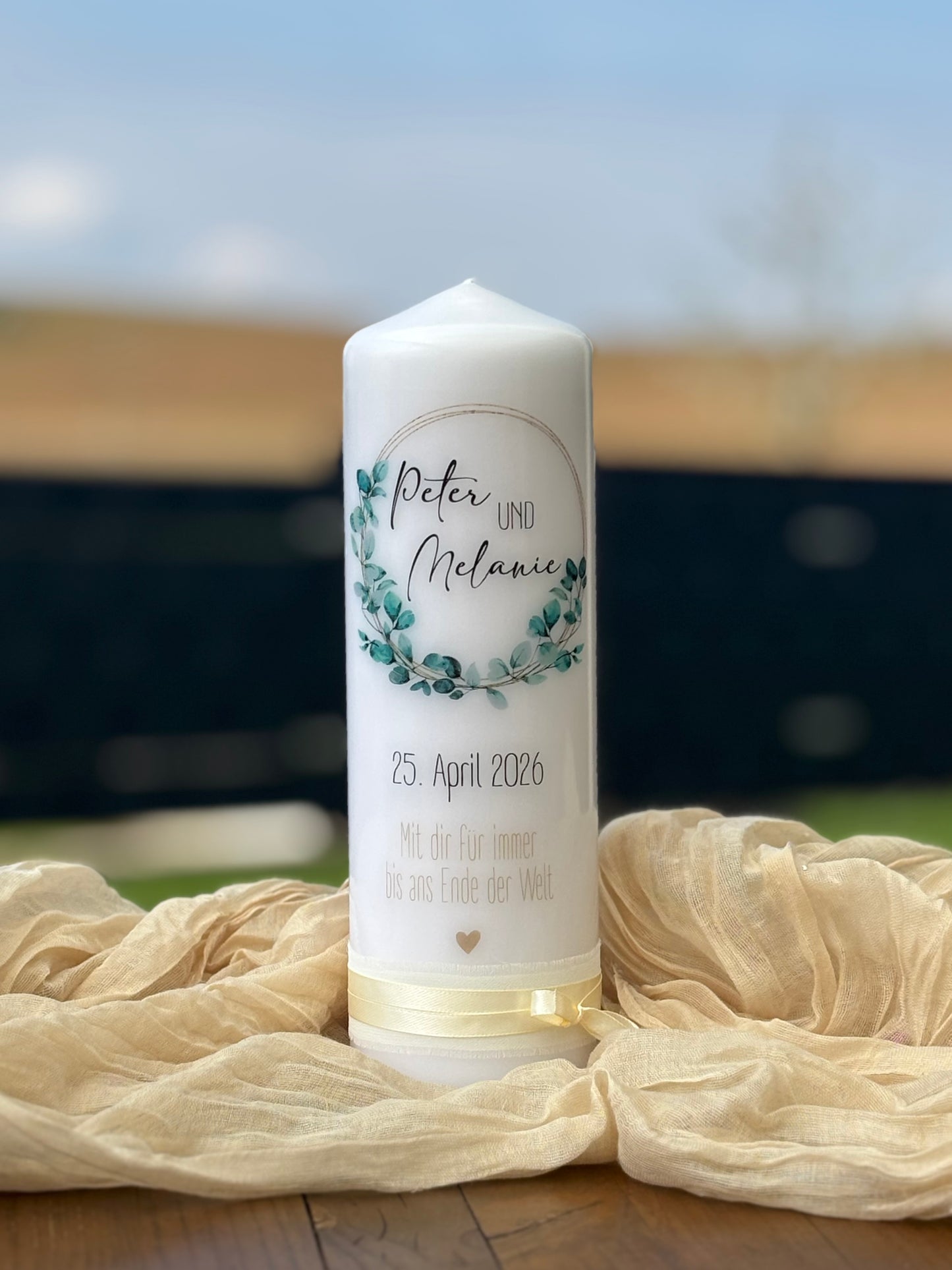 Hochzeitskerze Eukalyptus-Kranz