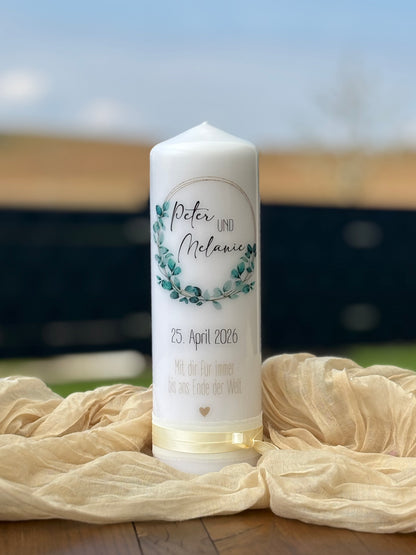Hochzeitskerze Eukalyptus-Kranz