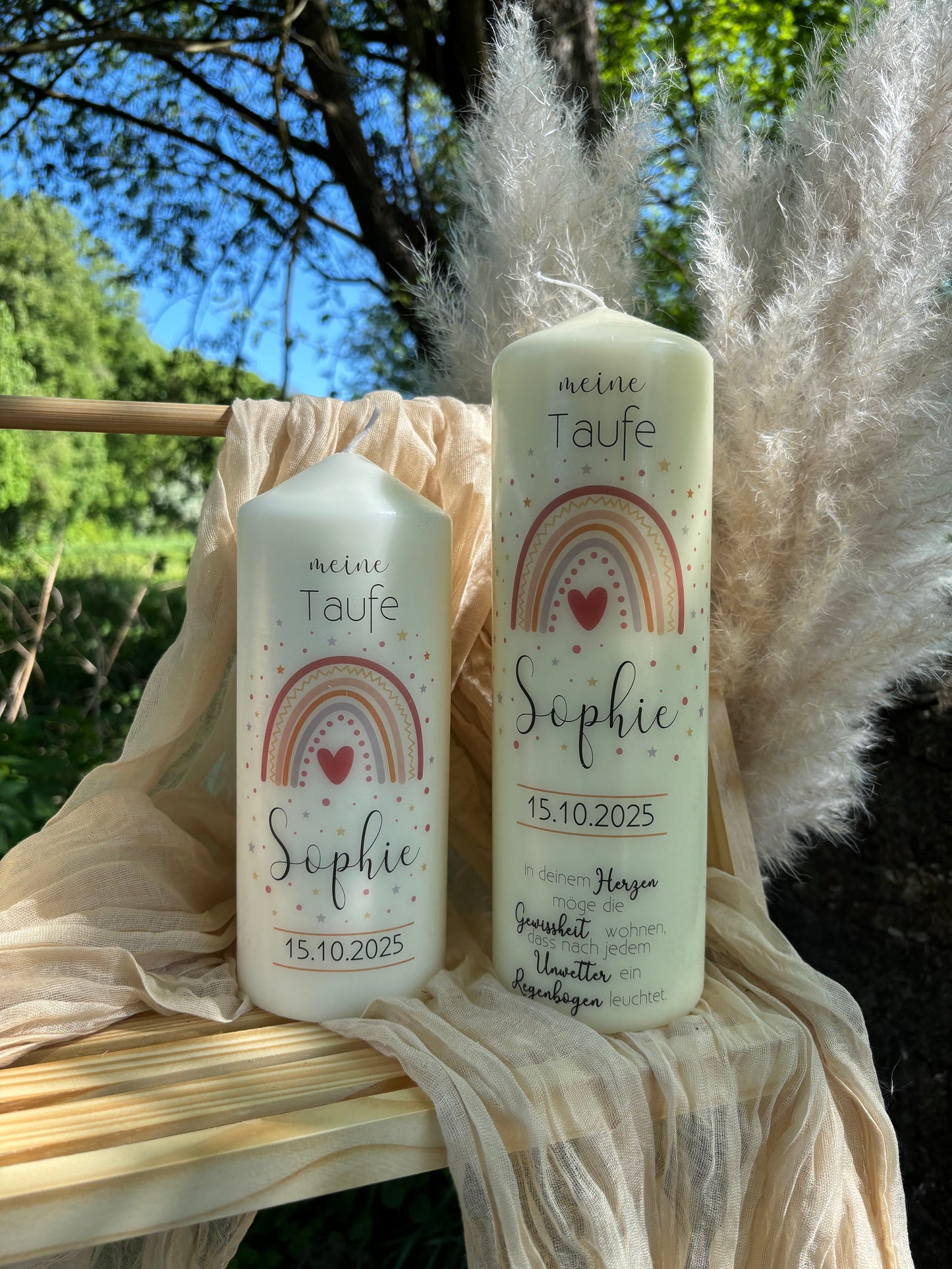 Taufkerze Regenbogen