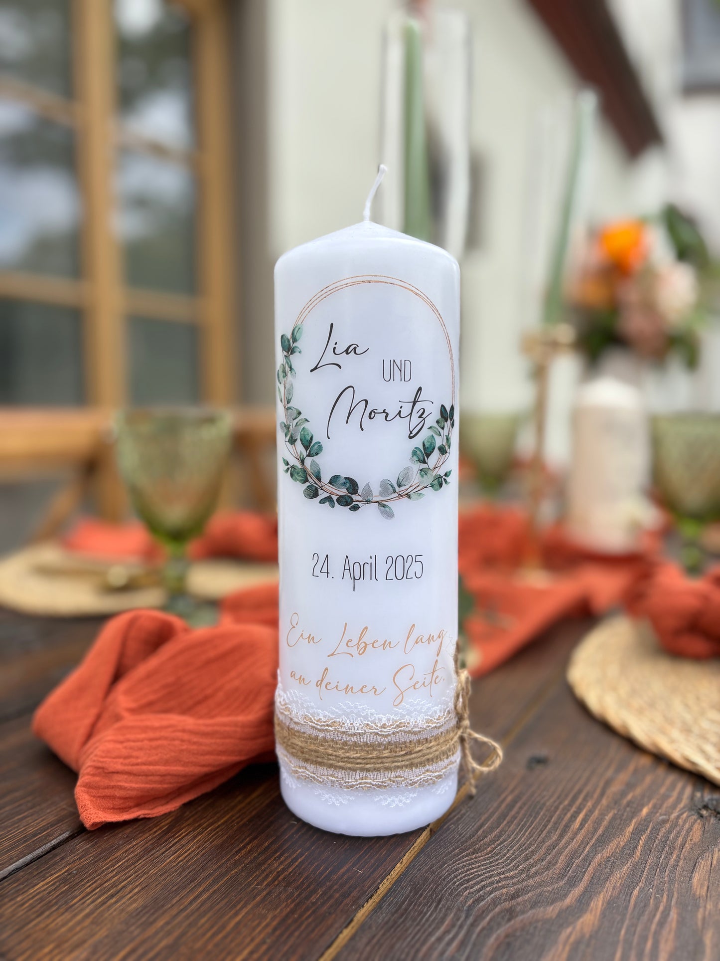 Hochzeitskerze Eukalyptus-Kranz