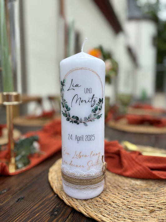 Hochzeitskerze Eukalyptus-Kranz