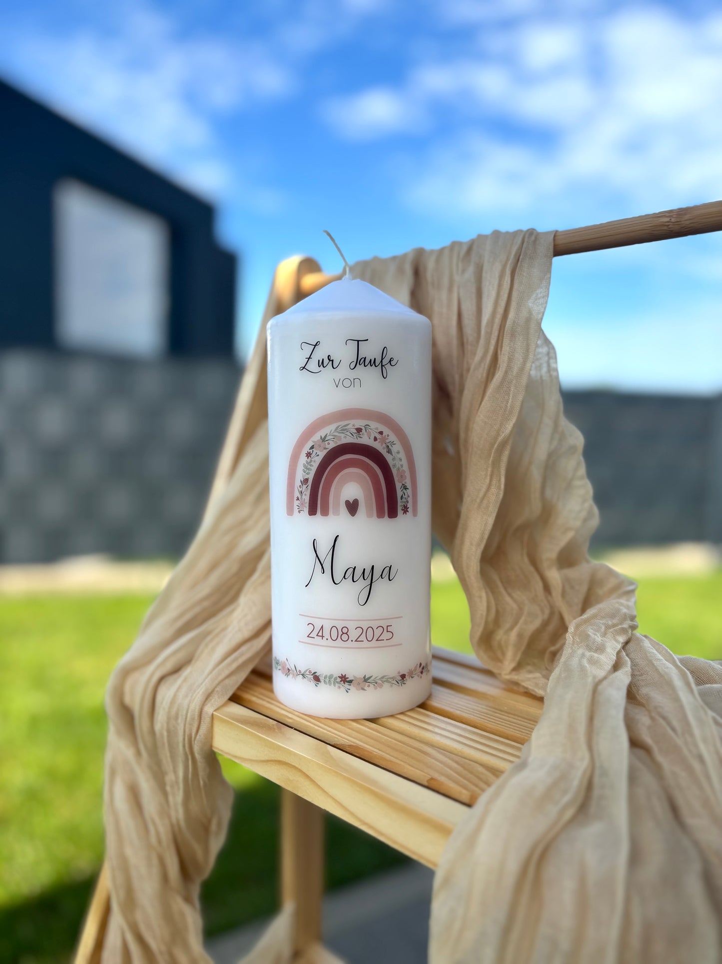 Taufkerze Regenbogen
