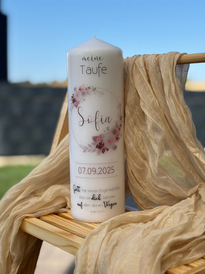 Taufkerze Rosen/Blumen