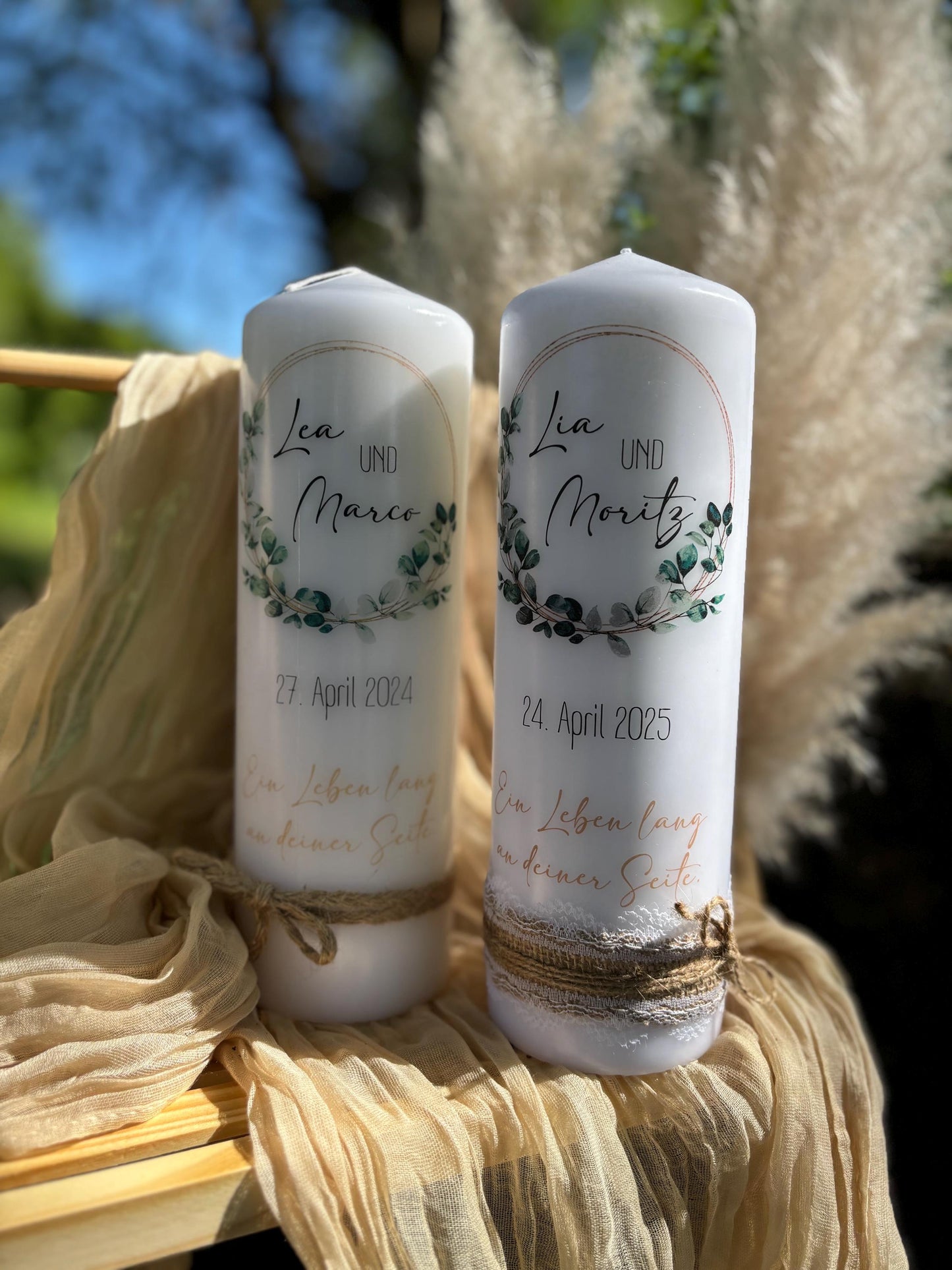 Hochzeitskerze Eukalyptus-Kranz