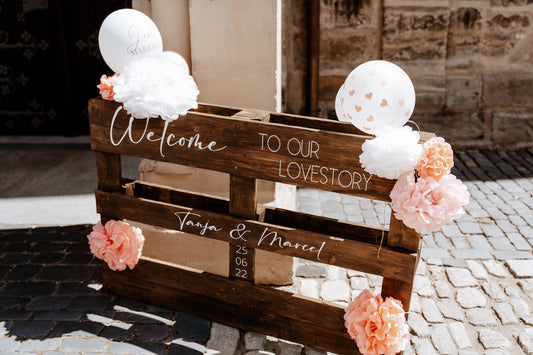 Palettenbeschriftung Hochzeit
