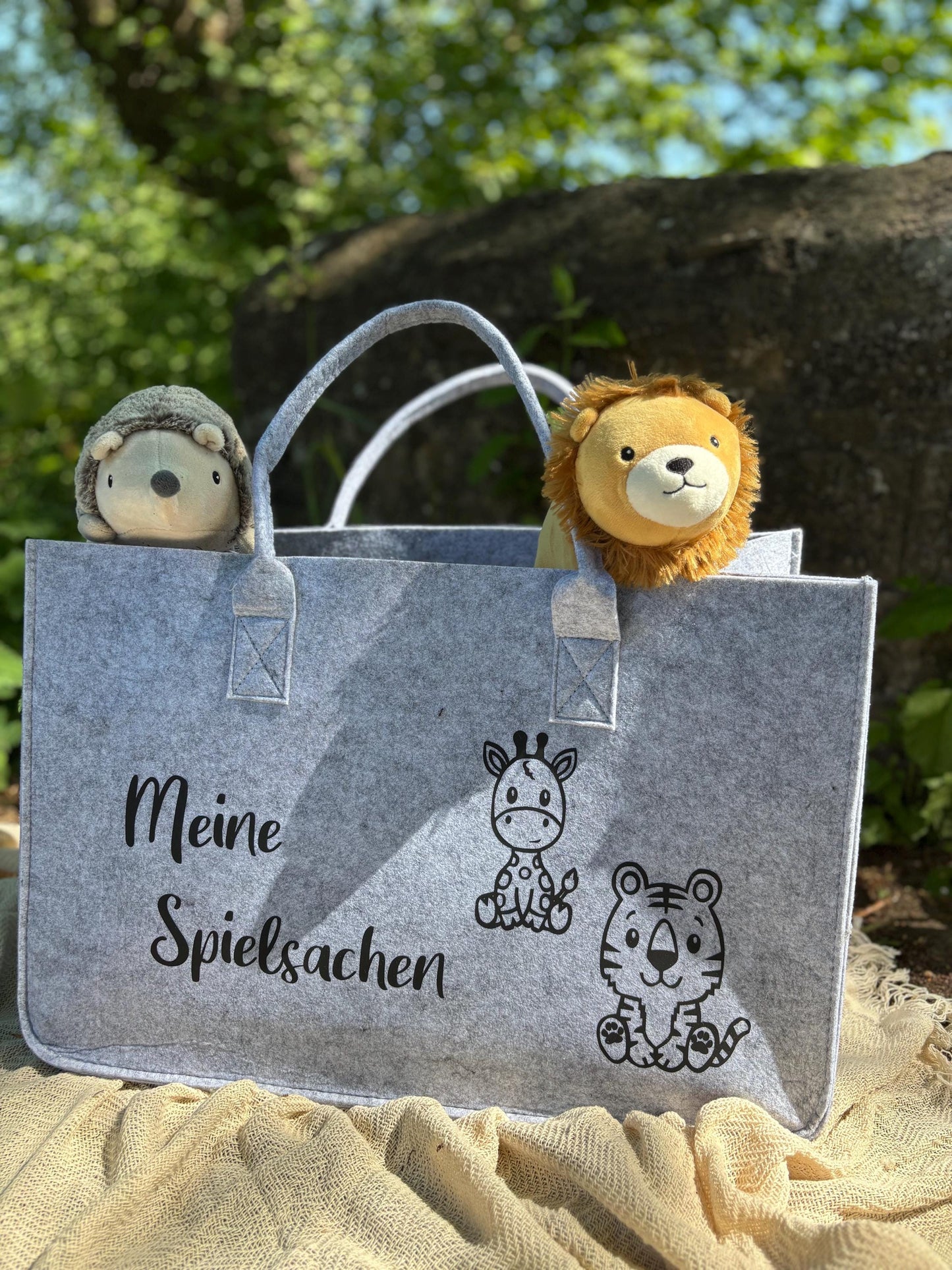 Spielzeugtasche Tasche Kinder Spielsachen Filztasche Beige Grau