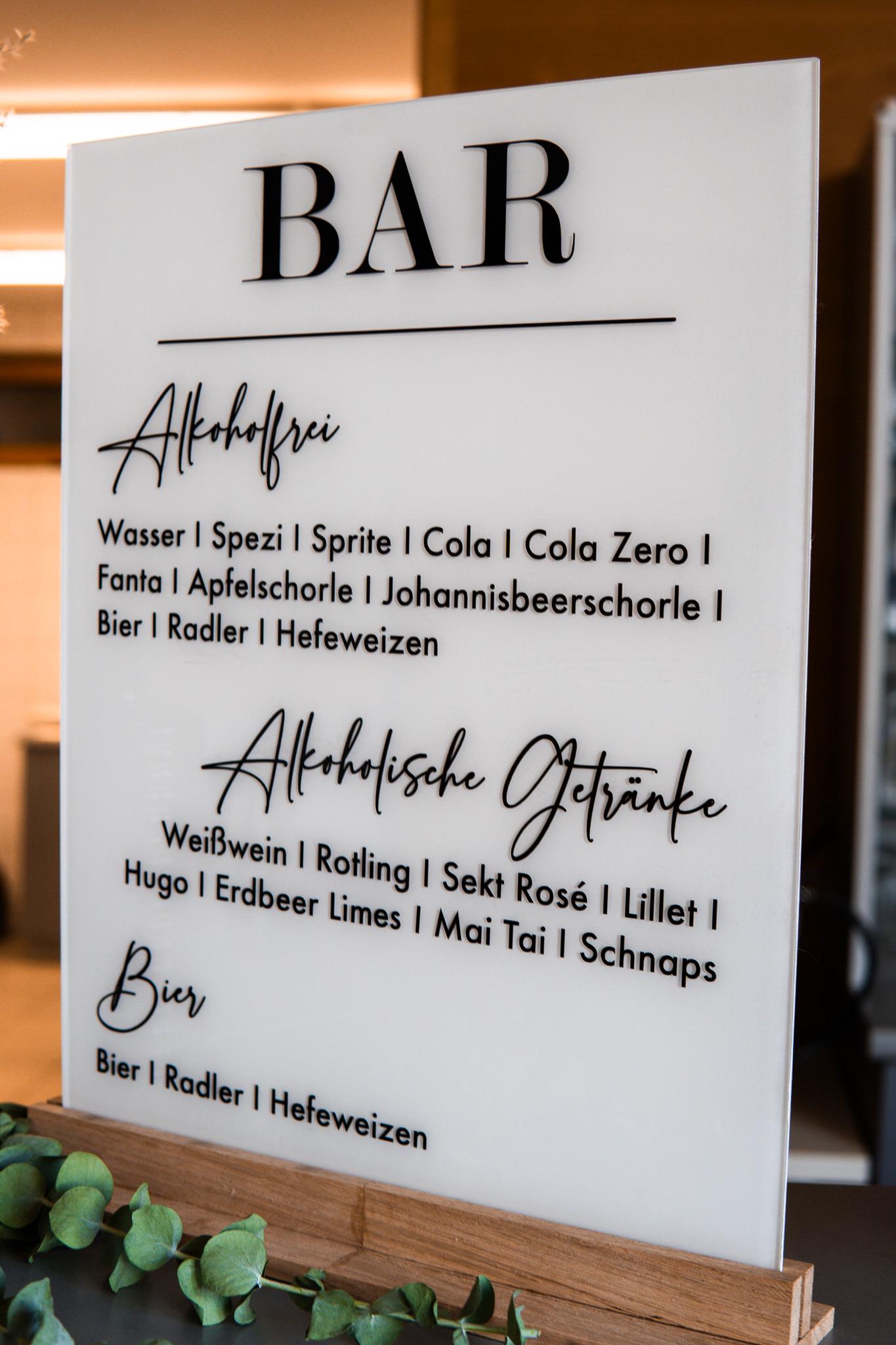 Barschild / Getränkekarte