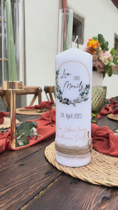 Hochzeitskerze Eukalyptus-Kranz